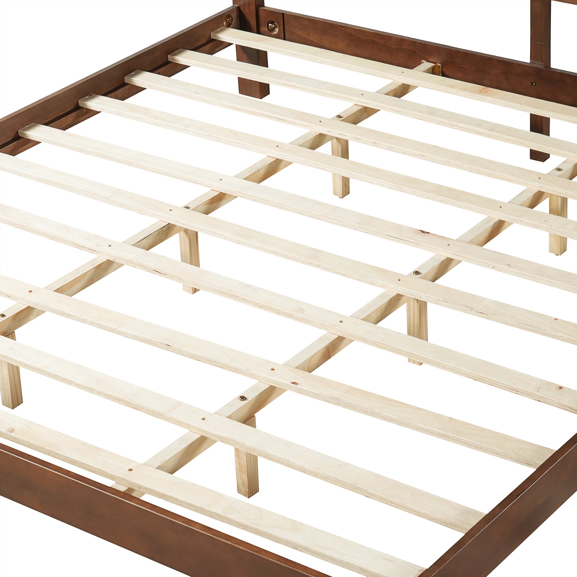 Premium Solid Wood King Size Bed Frame with Headboard, -Walnut Color, 600lbs Capacity, for Modern Bedroom,No Box Spring Needed, Fits All Mattresses image 11