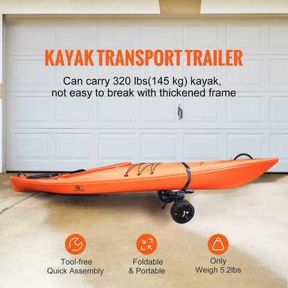 Heavy Duty Kayak Cart, 320lbs Load Capacity, Detachable Canoe Trolley Cart with 10'' Solid Tires, Adjustable Brackets & Nonslip Support Foot, for Kayaks Canoes Paddleboards Float Mats Jon Boats image 8