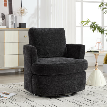 Vanity Chair,Swivel Accent Chair, 360 Degree Round Swivel Barrel Chair, Upholstered Comfy Swivel Chairs for Living Room,Accent Chairs for Bedroom, Reading Room,Powder Room,Black image 1