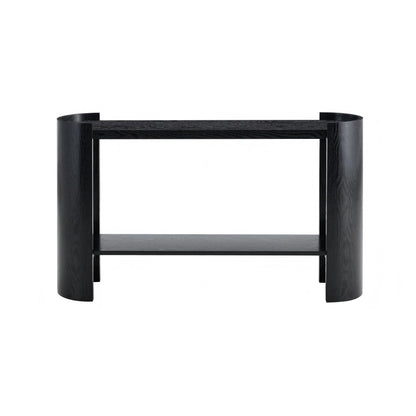 Double-layer Black curved foyer table - Black wood grain minimalist entrance small space living room sofa side table image 12