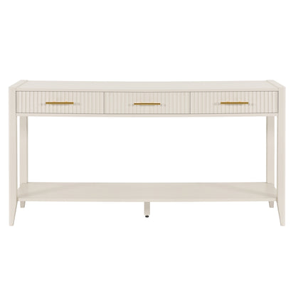 U_STYLE 60" Painted Console Table with 3 Drawers,Wooden Entryway Table with Storage Shelf, Farmhouse Sofa Table for Living Room, Hallway,Entryway, Foyer, Corridor(Beige) image 3