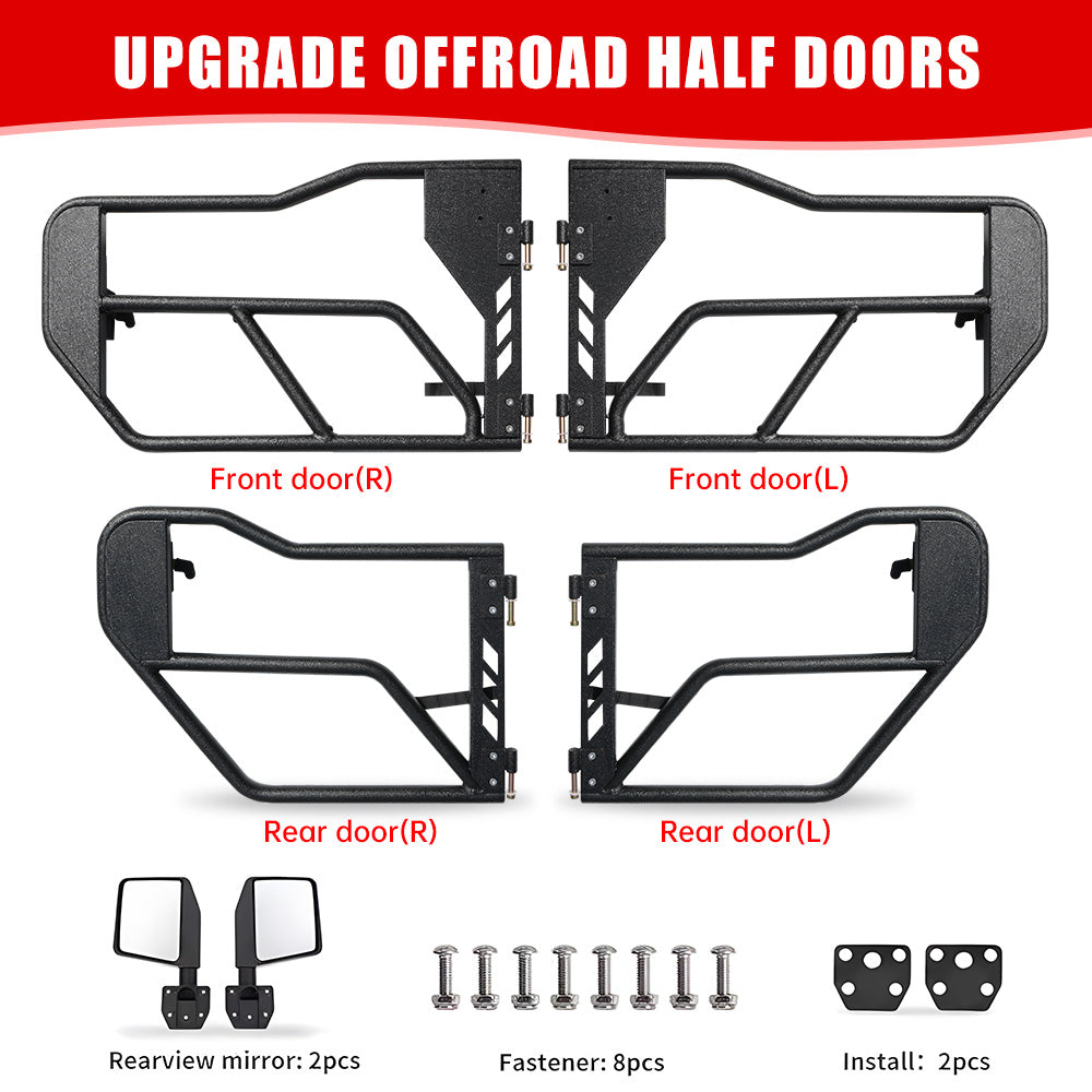 Tube Doors with Side View Mirror for 2018-2026 Jeep Wrangler JL JLU & Gladiator JT 4-Doors (Includes 4XE) 4-piece set Off Road Summer Trail Adventure image 2