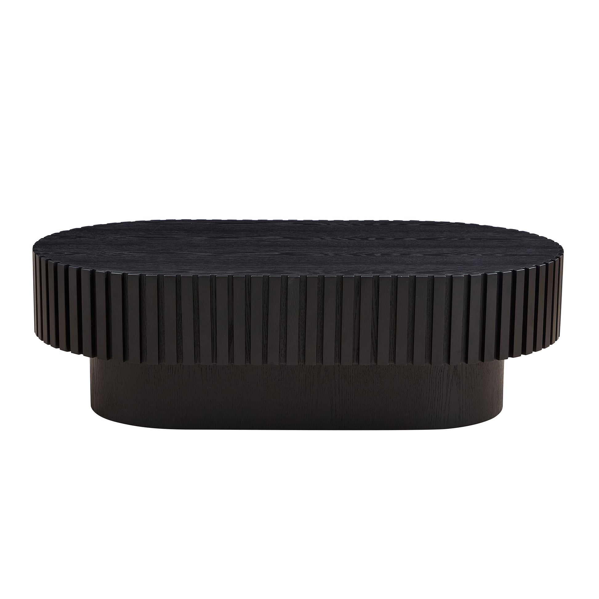 43.70 Inch Modern Handcraft Drum Coffee Table Oval Coffee Table for Living Room,Small Wooden Coffee Table with Sturdy Pedestal for Office,Black image 3