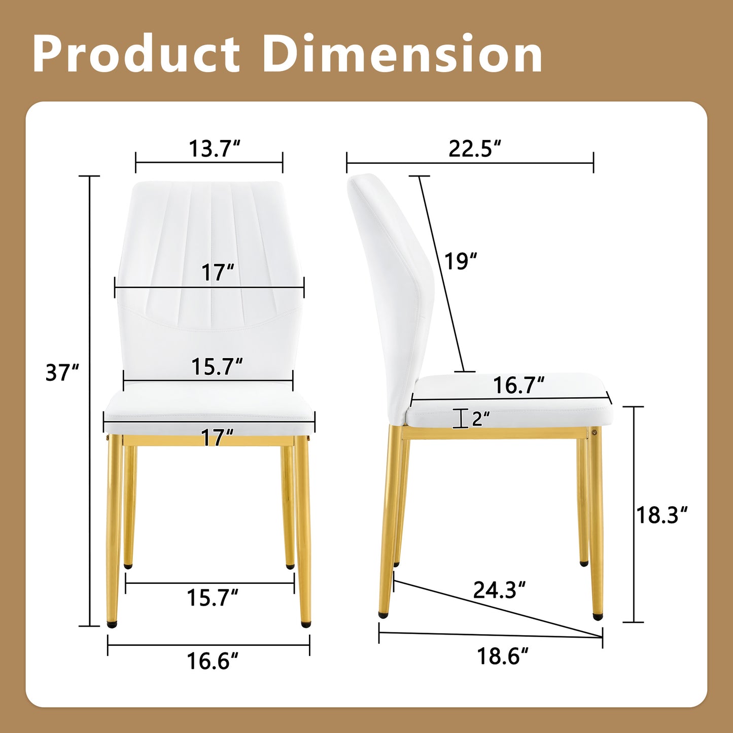 Set of 4 Gold - and - White Dining Chairs, 37 inches High: Ergonomic PU Backrest, Combines Comfort and Style.Perfectly blends comfort and elegance, Injecting more comfort and style into dining time. image 3