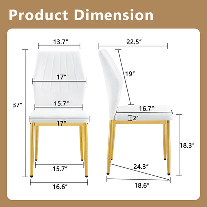 Set of 4 Gold - and - White Dining Chairs, 37 inches High: Ergonomic PU Backrest, Combines Comfort and Style.Perfectly blends comfort and elegance, Injecting more comfort and style into dining time. image 3