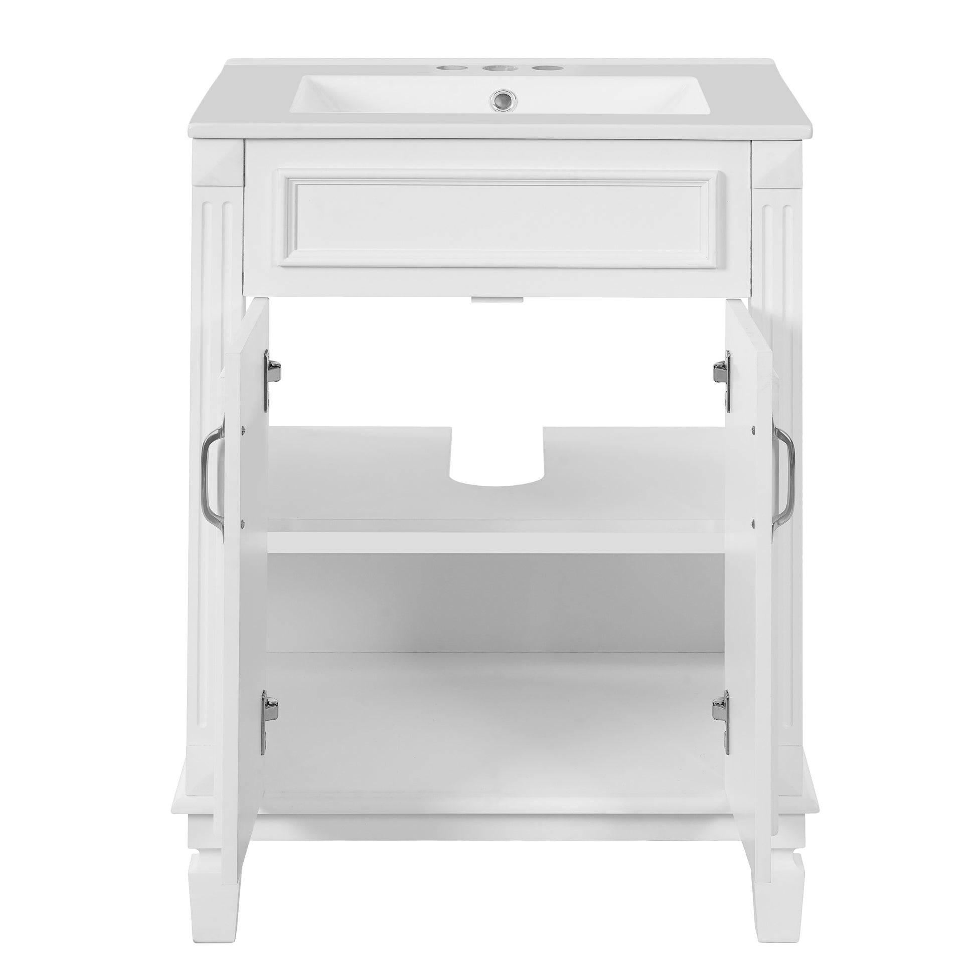24'' Bathroom Vanity with Top Sink, Modern Bathroom Storage Cabinet with 2 Soft-Closing Doors and Adjustable Shelf, Solid Wood Frame image 11