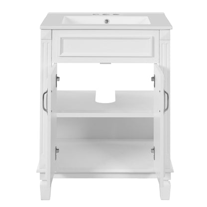 24'' Bathroom Vanity with Top Sink, Modern Bathroom Storage Cabinet with 2 Soft-Closing Doors and Adjustable Shelf, Solid Wood Frame image 11
