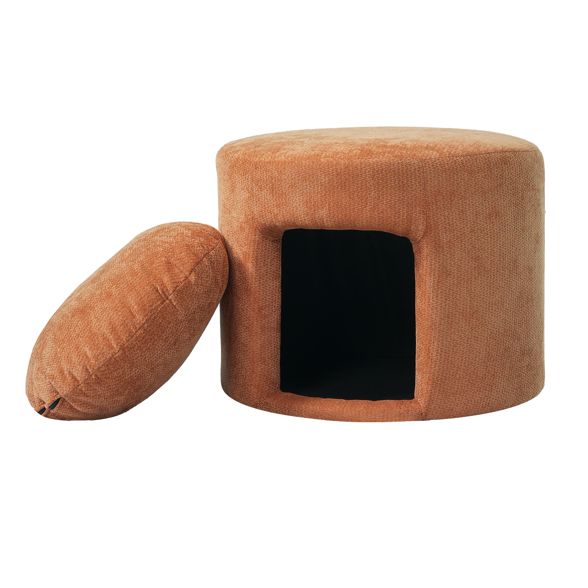 Orange Pet Friendly Ottoman with Removable Pet Cushion, Hidden Pet Nook, Acacia Wood Legs, 220 lbs Capacity, Upholstered Footrest Stool for Living Room image 8