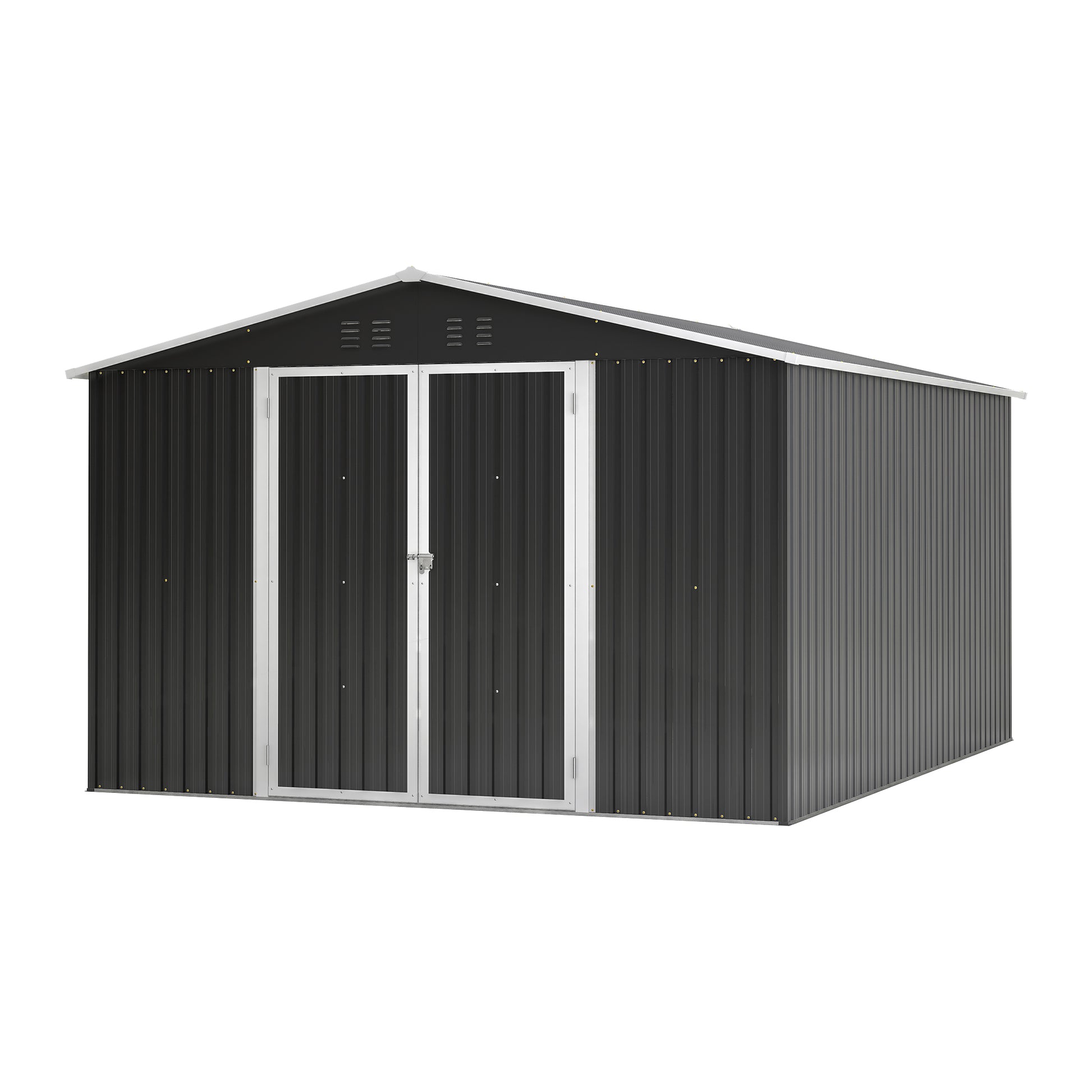 Outdoor Storage Shed 10x12 FT, Utility Metal Tool Storage with Lockable Doors and Updated Frame Structure, Large Metal Garden Shed for Backyard, Patio Lawn, Black image 12