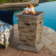 Outdoor 19.50" MGO Fire Column - 40,000 BTU, Natural Stone (Tank Inside)
