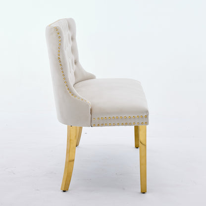 Velvet Double Dining Loveseat Bench, Kitchen & Dining Seating, 2-Seat Tufted Bench w/Handmade Buttons, Wing Back, Gold-Plated Steel Legs, Mid Century Modern,Single Pack,Beige,SW1602BG image 5