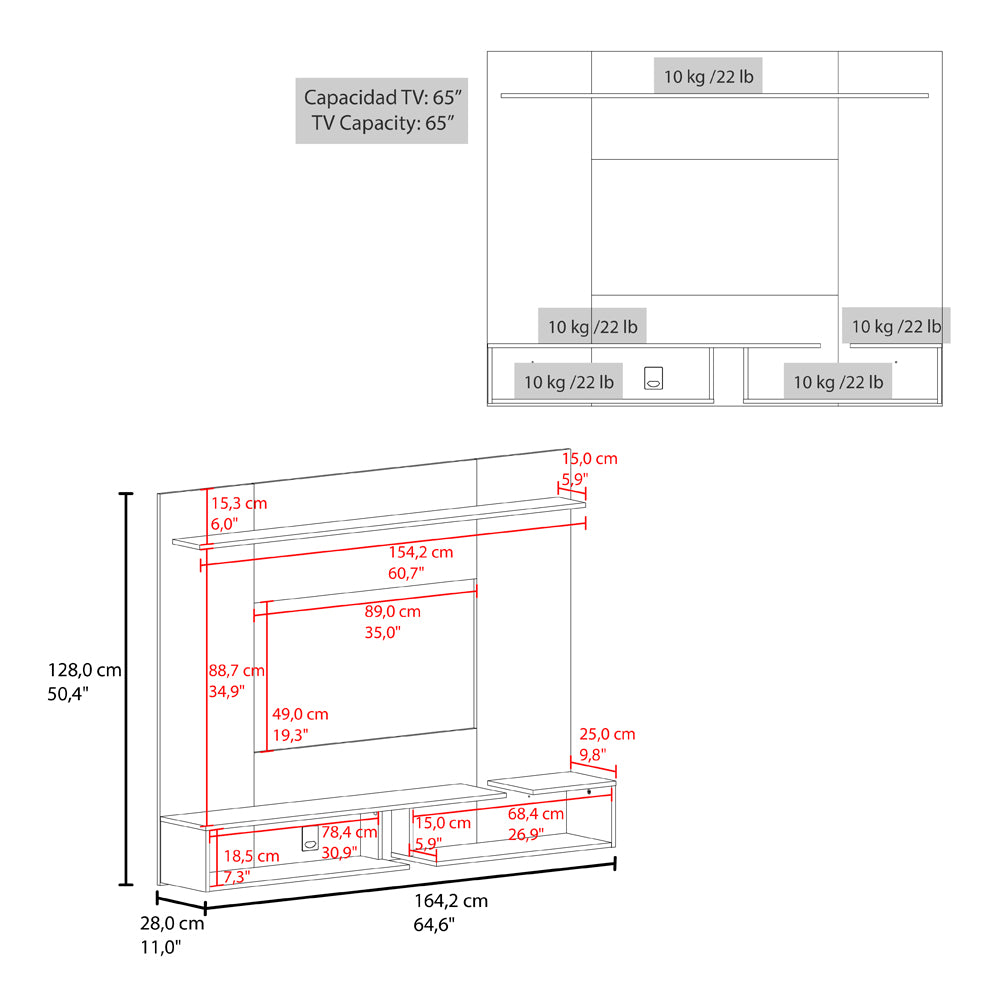 Aurevon 65" Floating TV Panel – Modern Entertainment Center with Storage Shelves image 6