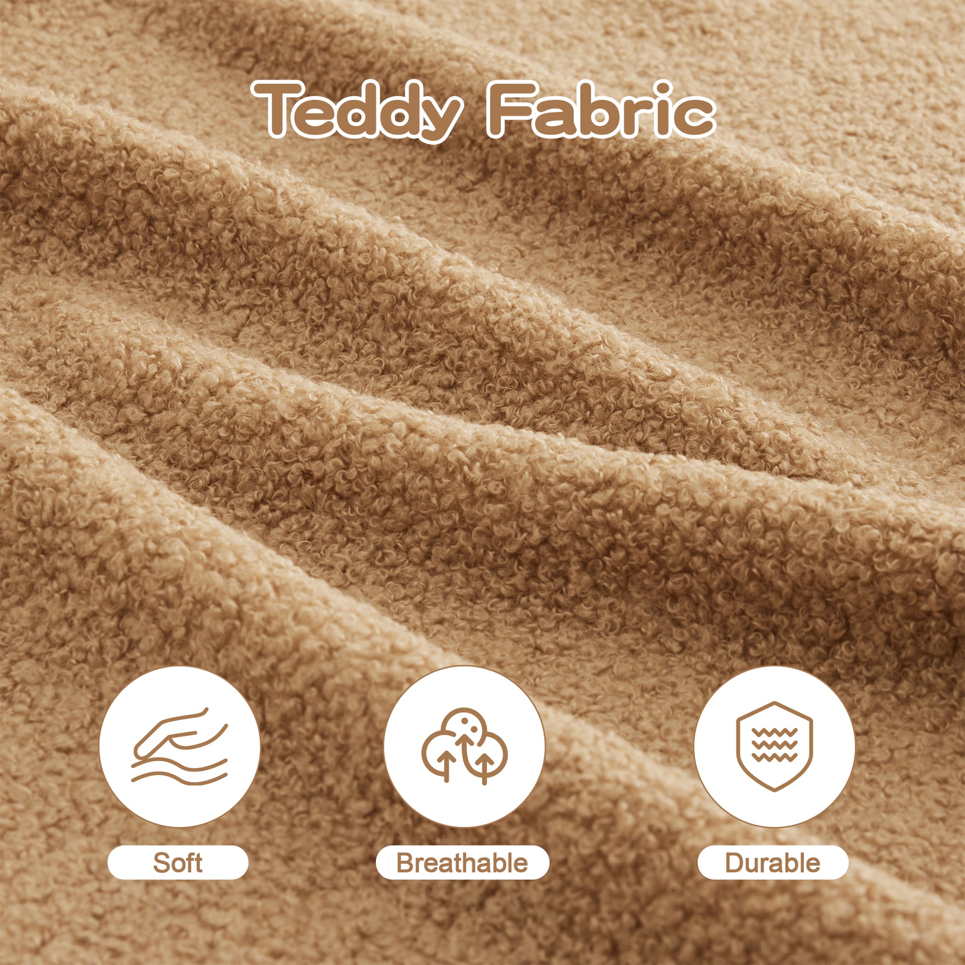 Soft Teddy Fabric Boneless Sofa,No Assembly Required Streamlined Design,Anti-Slip Design 32D High Density Sponge Fits Living Rooms Bedrooms,Camel image 6