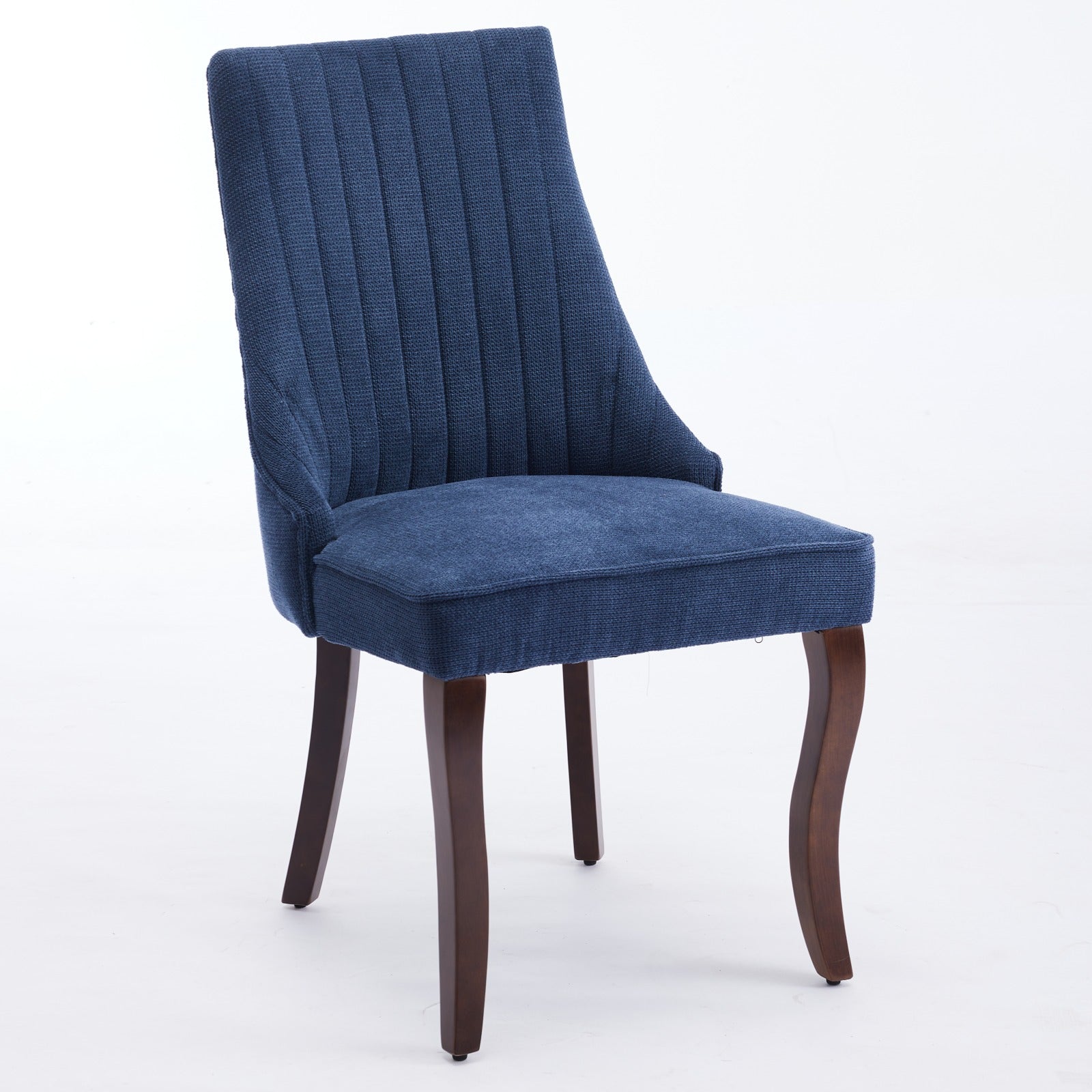 Rayon Cloth Flocking Linen Dining Chairs Channel Kitchen Dinner Chair Comfy Fabric Upholstered Accent Chair for Dining Room with Curved Solid Wood Legs,Set of 2 (Blue), SW1847BL image 3