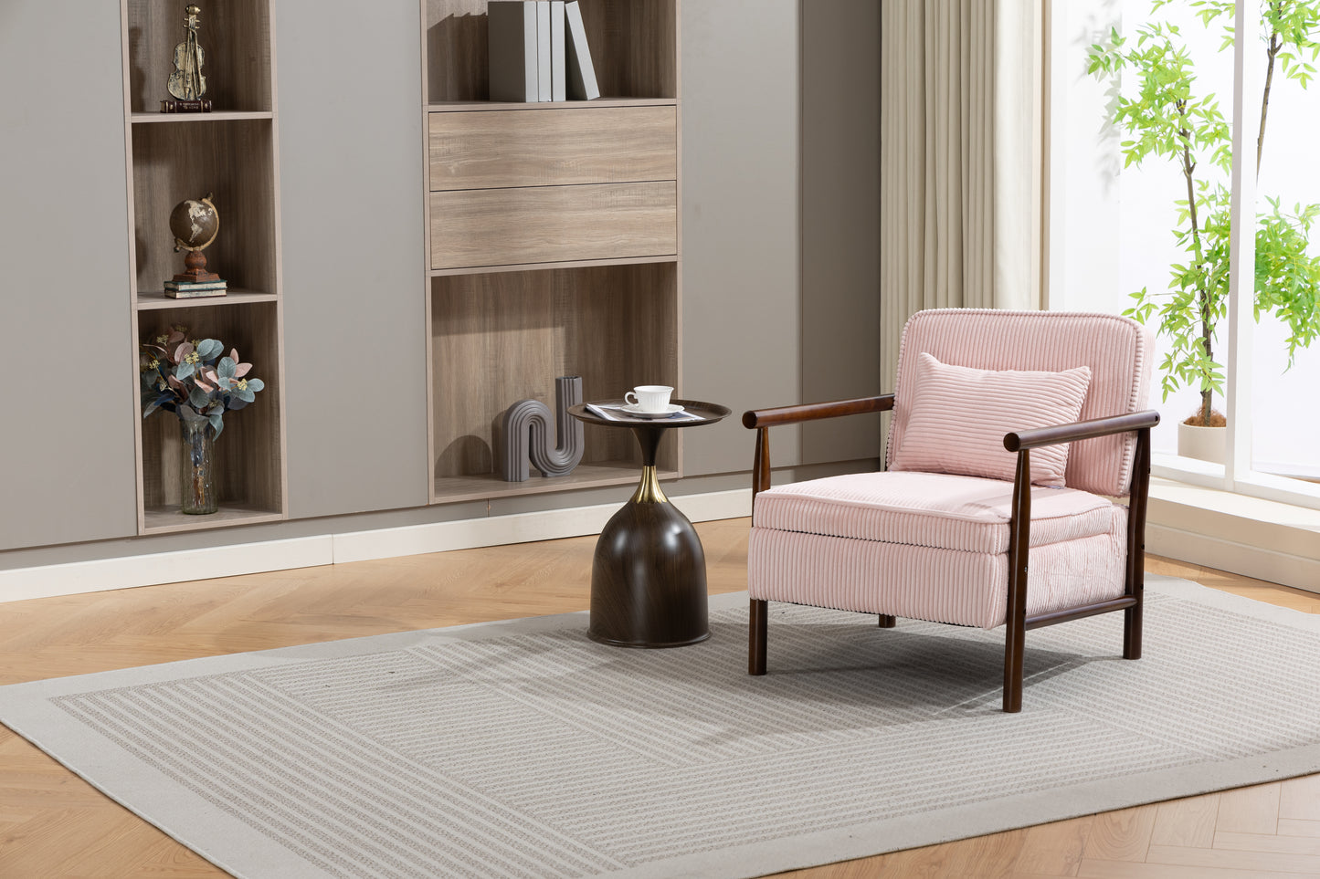 Storage Chair,Mid Century Modern Accent Chair with Wood Frame, Upholstered Living Room Chairs with Waist Cushion, Reading Armchair for Bedroom Sunroom image 11