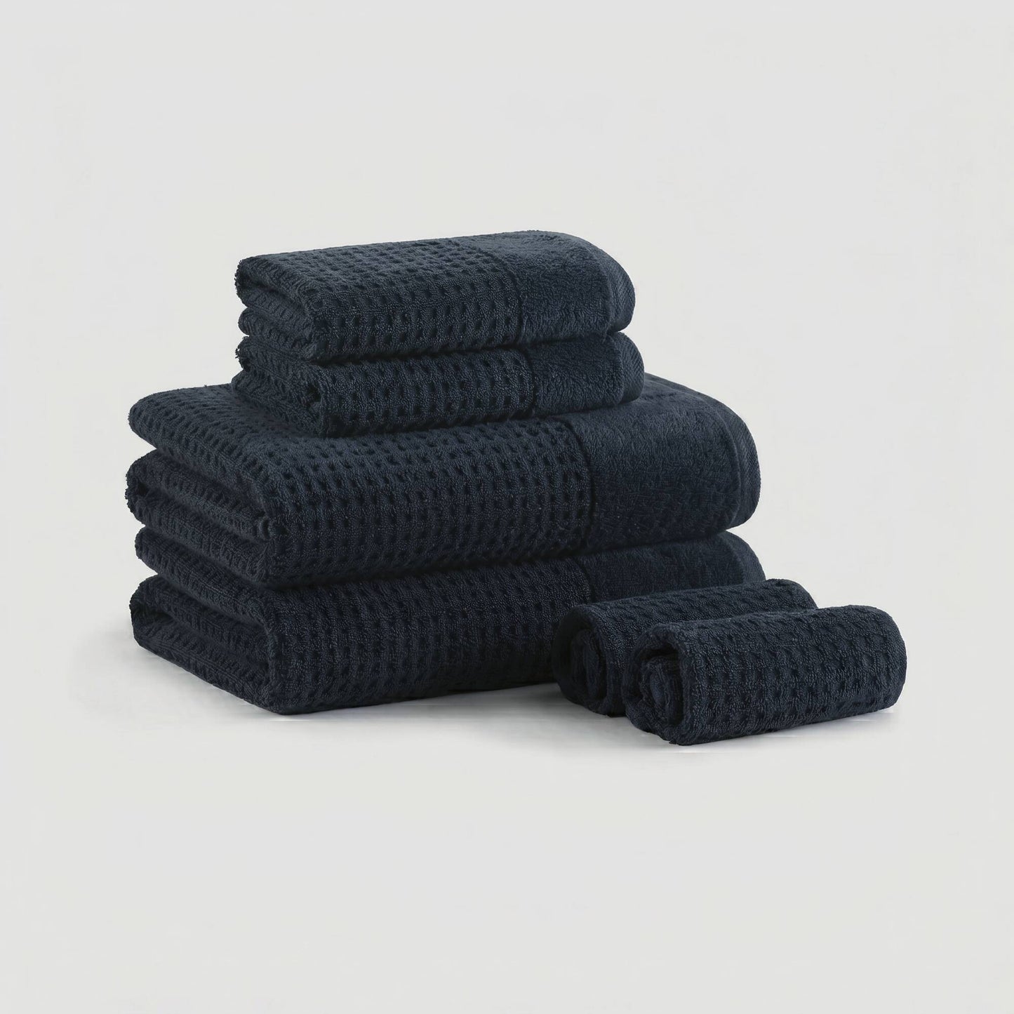 6 Pieces Combed Cotton Waffle Jacquard Bath Towel Set,Navy image 8