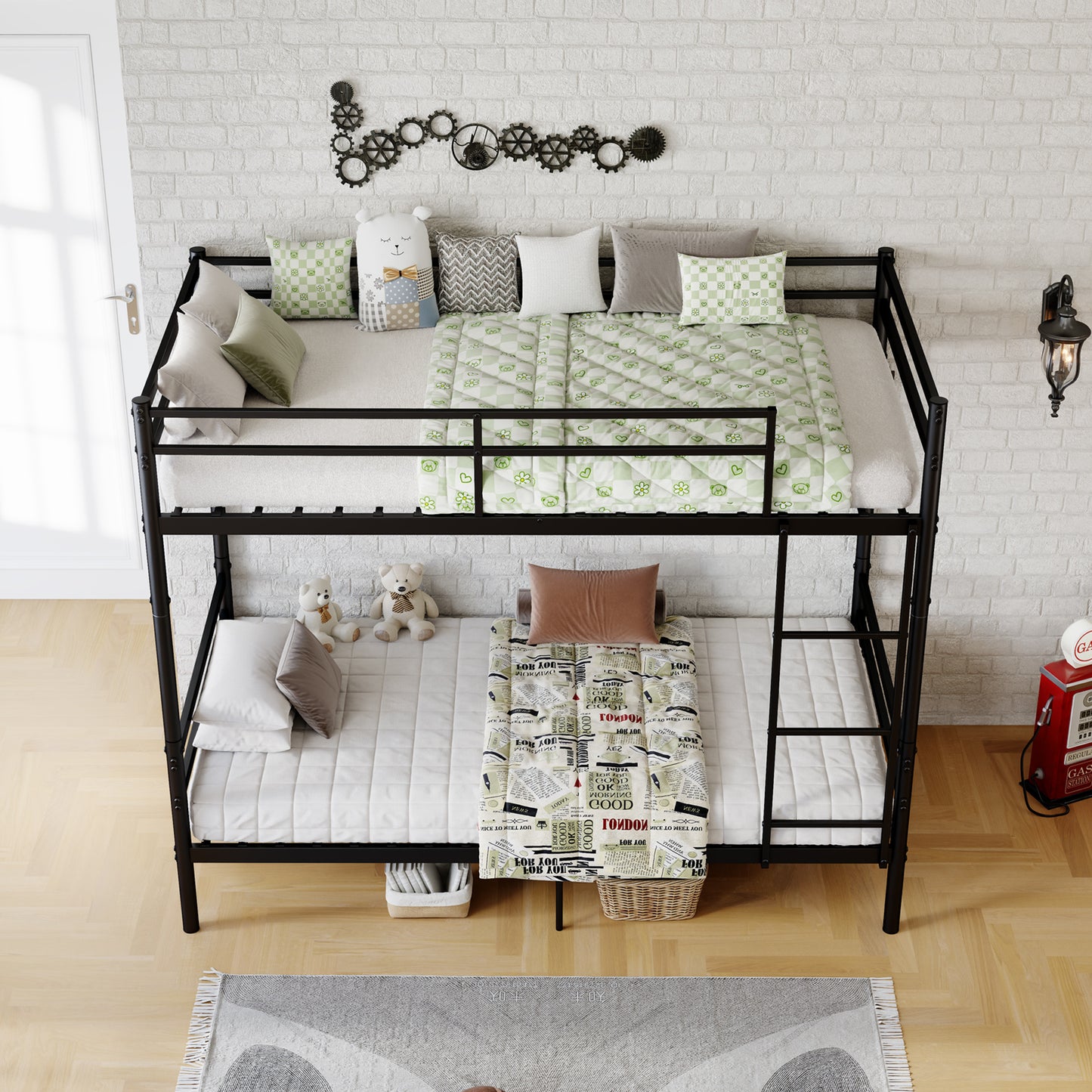 Bunk Bed with Ladder and high Guardrail Metal Bunk Bed, Storage Space, Noise Free,Twin Over Twin Size,BLACK image 7