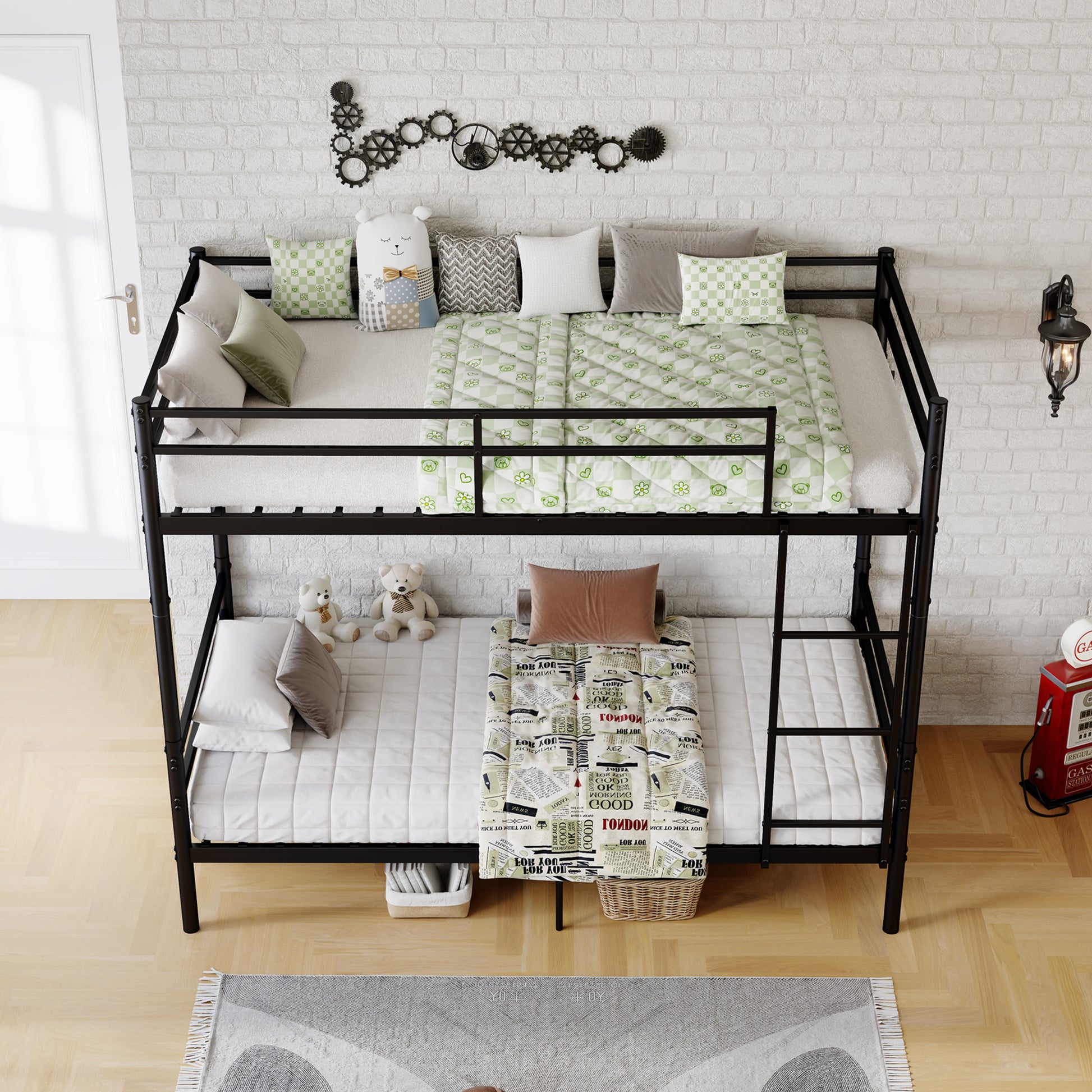 Bunk Bed with Ladder and high Guardrail Metal Bunk Bed, Storage Space, Noise Free,Twin Over Twin Size,BLACK image 7