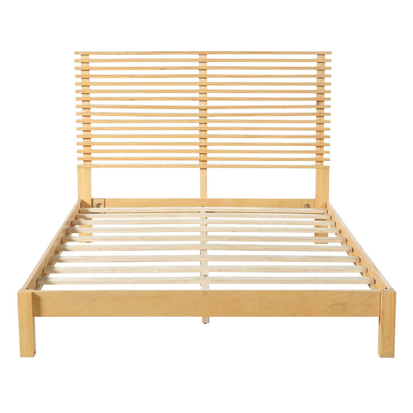 Premium Solid Wood Queen Size Platform Bed Frame with Horizontal Slat Headboard, Modern Natural Wood Bedroom Furniture, 600 lbs Weight Capacity,No Box Spring Needed, Fits All Mattresses image 7