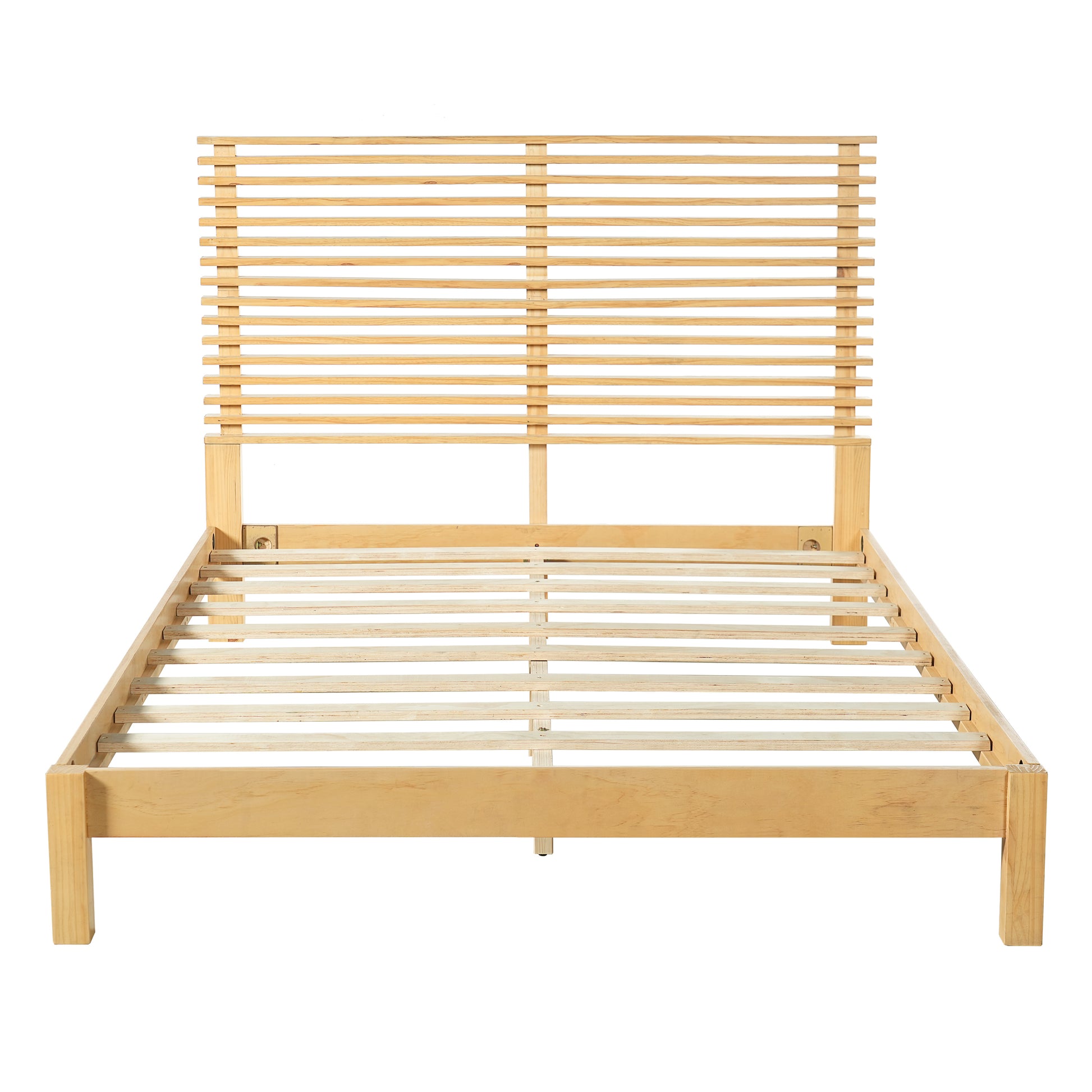 Premium Solid Wood Queen Size Platform Bed Frame with Horizontal Slat Headboard, Modern Natural Wood Bedroom Furniture, 600 lbs Weight Capacity,No Box Spring Needed, Fits All Mattresses image 7