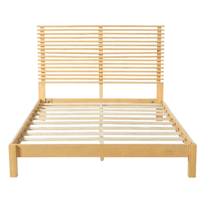 Premium Solid Wood Queen Size Platform Bed Frame with Horizontal Slat Headboard, Modern Natural Wood Bedroom Furniture, 600 lbs Weight Capacity,No Box Spring Needed, Fits All Mattresses image 7