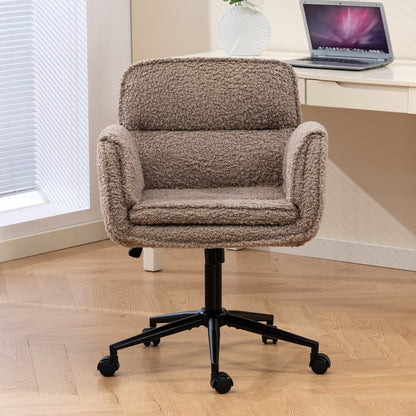 Criss Cross Chair with 5-Gear Adjustable Armrests & Wheels, Ergonomic Thickened Backrest Swivel Desk Chair for Home Office, Vanity, Bedroom and Living Room,brown Teddy fleece image 9