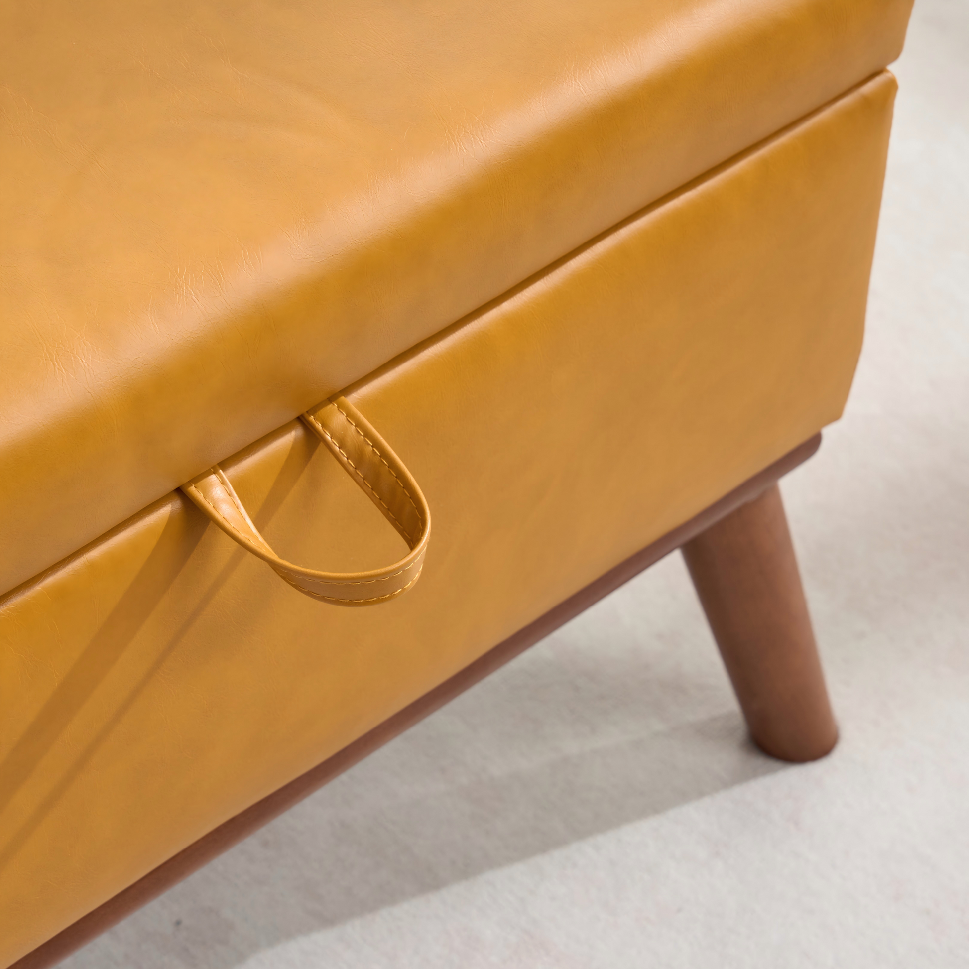 Large Ottoman with Storage, 31" Mid Century Modern Rectangle Coffee Table with Lid Lifting Function, High Wooden Legs, Oversized Storage Ottomans for Living Room, Office, Orange image 5