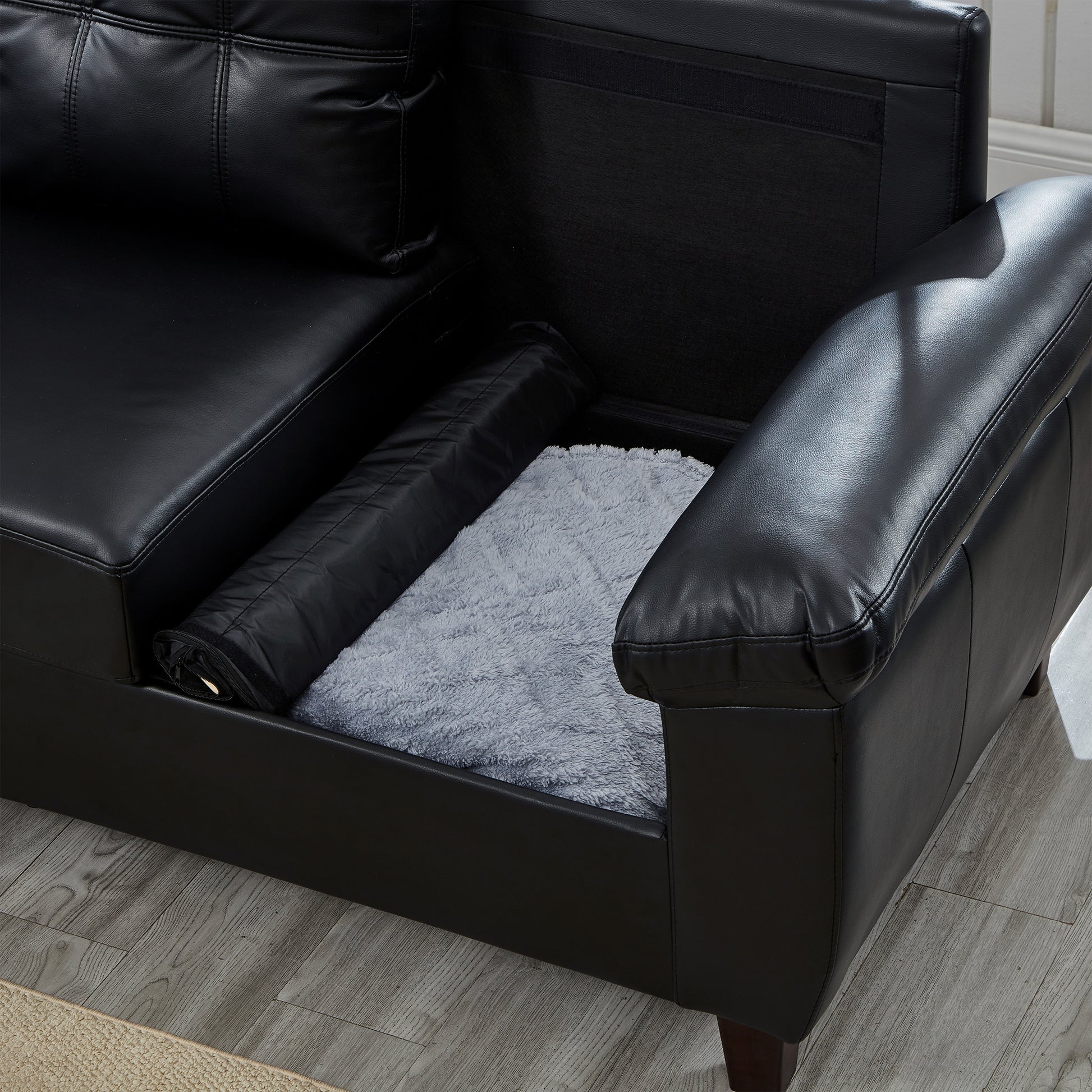 59" Loveseat Modern Design Faux Leather Couch,Living Room Sofa with Storage,Big Armrest Sofa,Upholstered Breathable PU Leather Sofa,Black image 4