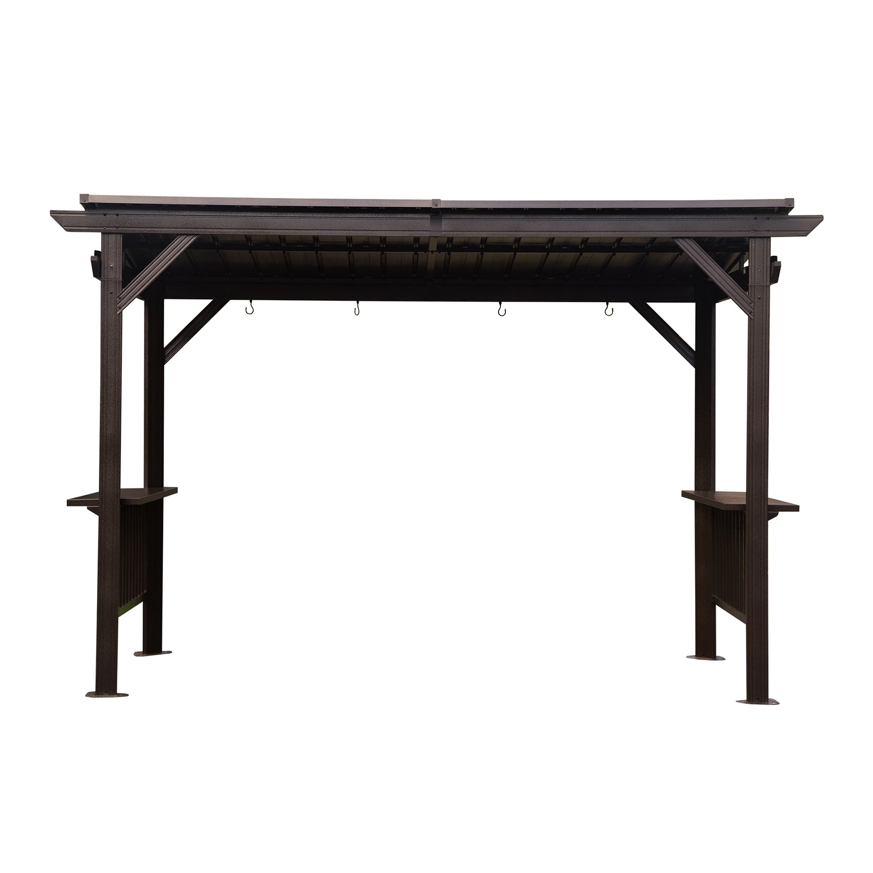 6.5x12FT Hardtop Grill Gazebo, Outdoor BBQ Gazebo with 2 Side Shelves and Sloping Galvanized Steel Roof, Metal Permanent Grill Canopy with Ceiling Hooks for Patio, Lawn, Backyard, Deck, Brown image 1