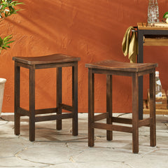 Outdoor Acacia Wood Counter Height Barstool, Set of 2, Mahogany Brown Finish