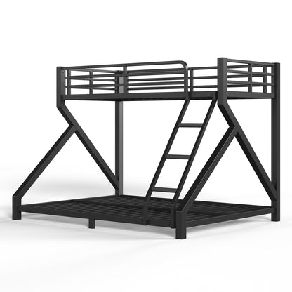 Twin XL over Queen Bunk Bed with ladders, Metal Bunk Bed with Full Upgraded Support Slats, Low Profile Bunk Bed, Black image 8