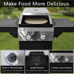 2 Burner Gas Grill and Pizza Oven for Outdoor Cooking While Camping or Tailgating.