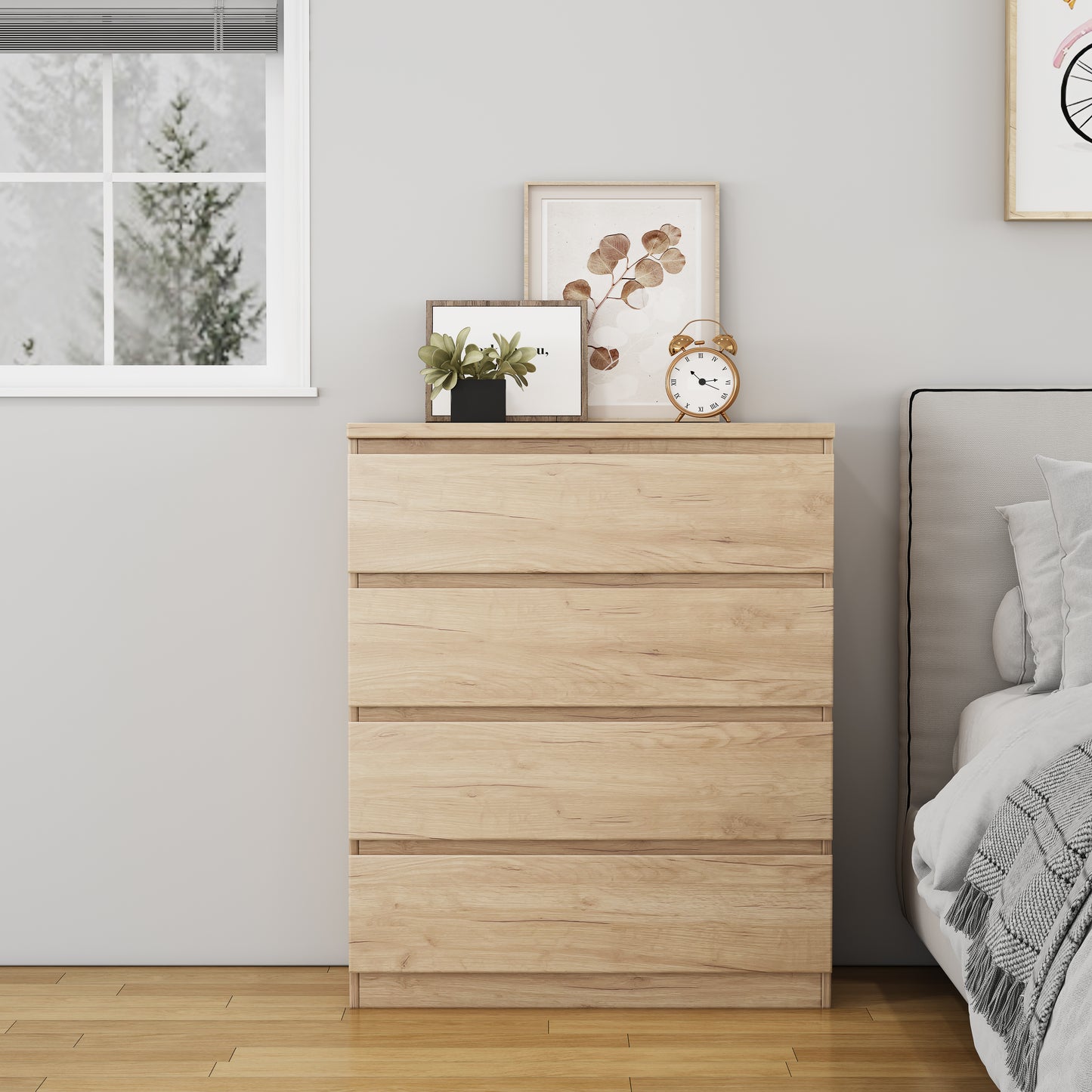 4 Drawer Dresser,Modern Storage Chest of Drawers,31.5In Natural Dresser for Closet with Handle-Free Design, Closet Chests Organizer for Bedroom, Living Room,Natural image 1