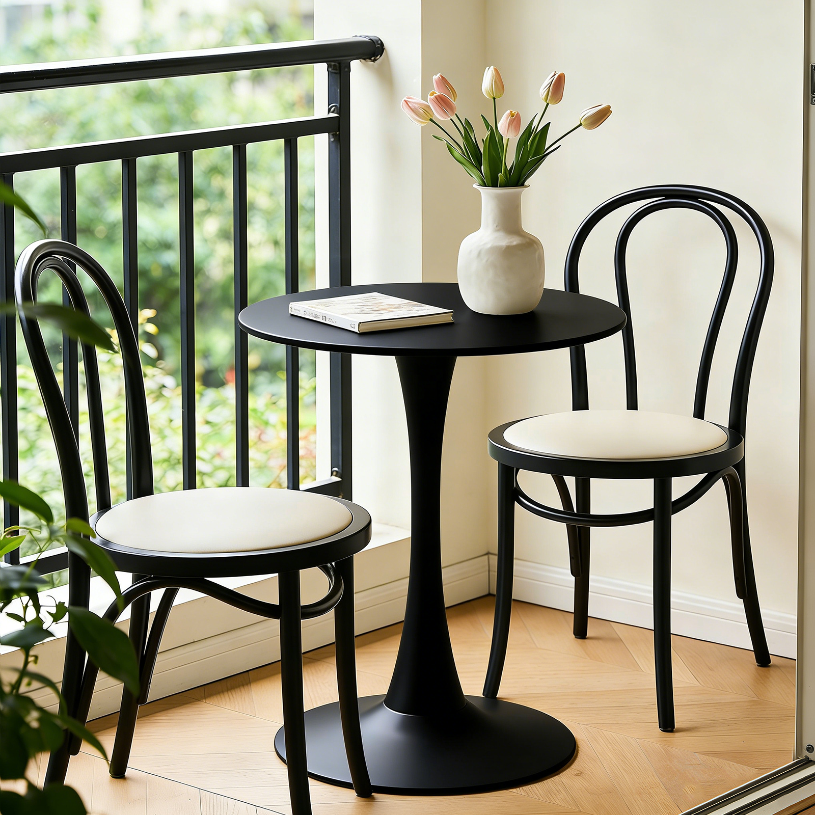 Black Round Dining Table,Modern Dining Table, Dining Table,MDF Tabletop and Iron Spray-Painted Matte Base,Oval Dining Table,Mid Century Coffee Table for Living Room 24 Inch,Home Kitchen,Small Places image 7
