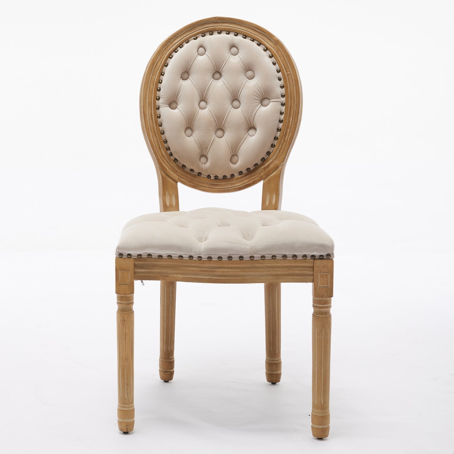 French Style Solid Wood Frame Antique Painting,Hand-pulled buckle decoration Velvet artificial leather Dining Chair with Nailhead Trim,Wood Legs,Steel Spring inner,Set of 2,Beige,SW1739BG image 2