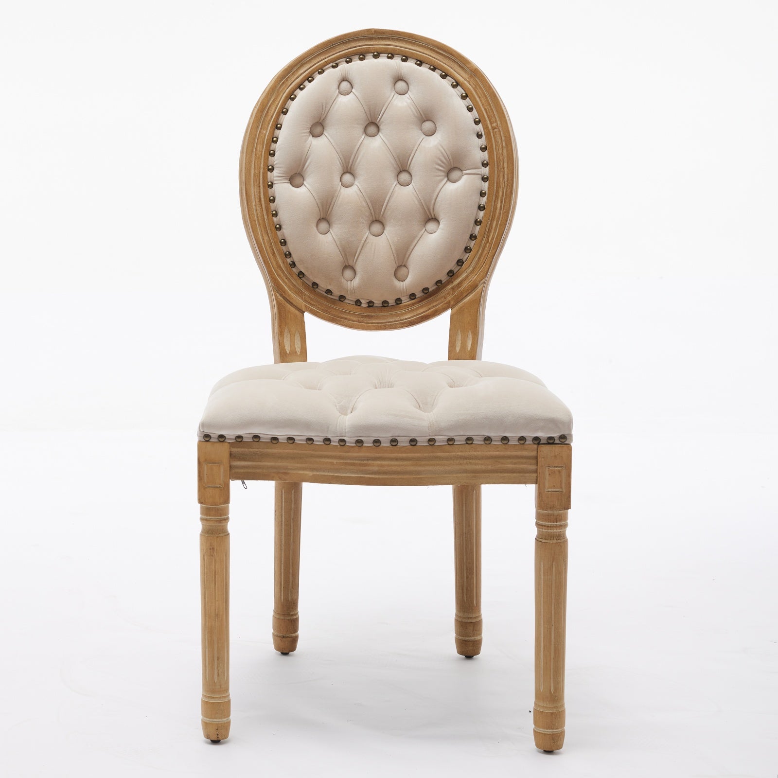 French Style Solid Wood Frame Antique Painting,Hand-pulled buckle decoration Velvet artificial leather Dining Chair with Nailhead Trim,Wood Legs,Steel Spring inner,Set of 2,Beige,SW1739BG image 2