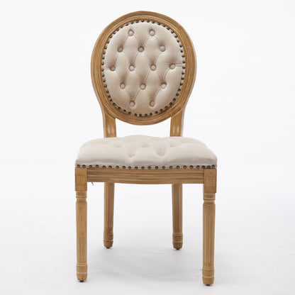French Style Solid Wood Frame Antique Painting,Hand-pulled buckle decoration Velvet artificial leather Dining Chair with Nailhead Trim,Wood Legs,Steel Spring inner,Set of 2,Beige,SW1739BG image 2