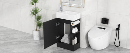 18.6" Bathroom Vanity with Sink, Bathroom Vanity Cabinet with Two-tier Shelf, Left or Right Orientation, Black (WF308491 New Color) image 4