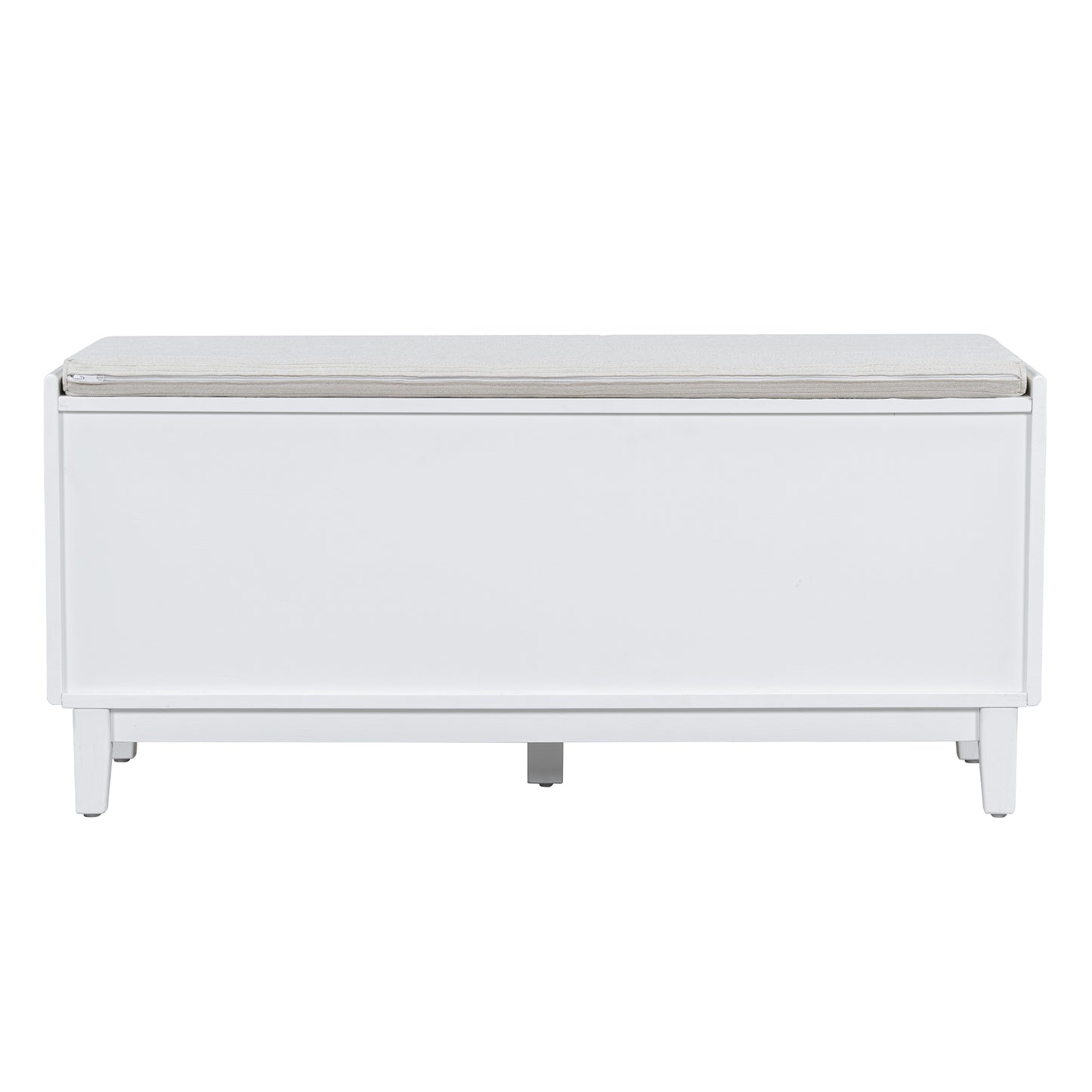 TREXM Boho Rattan Entryway Bench with Storage, Cushioned Shoe Bench with Double Doors, Wooden Shoe Organizer Bench for Entryway and Hallway (White+Beige) image 8
