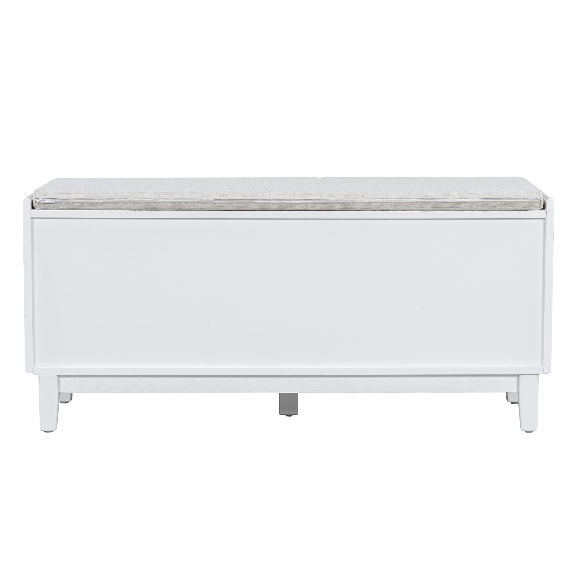 TREXM Boho Rattan Entryway Bench with Storage, Cushioned Shoe Bench with Double Doors, Wooden Shoe Organizer Bench for Entryway and Hallway (White+Beige) image 8