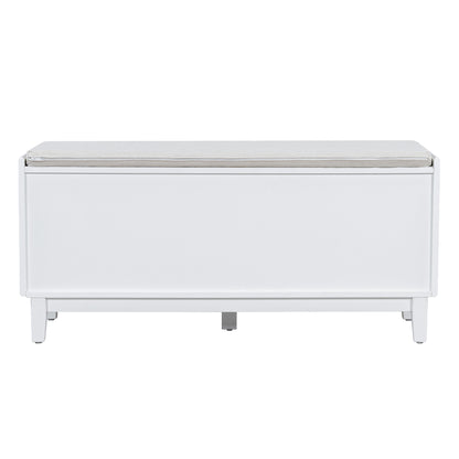 TREXM Boho Rattan Entryway Bench with Storage, Cushioned Shoe Bench with Double Doors, Wooden Shoe Organizer Bench for Entryway and Hallway (White+Beige) image 8