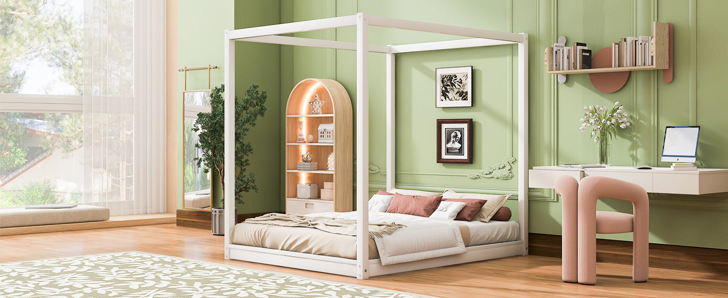 Queen Size Canopy Platform Bed with Support Legs,White image 7