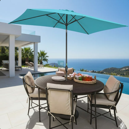 6.5 x 10 ft Turquoise Rectangular Patio Umbrella with Crank, Tilt, Polyester UV-Resistant Canopy for Pool, Backyard & Patio (Without base) image 7