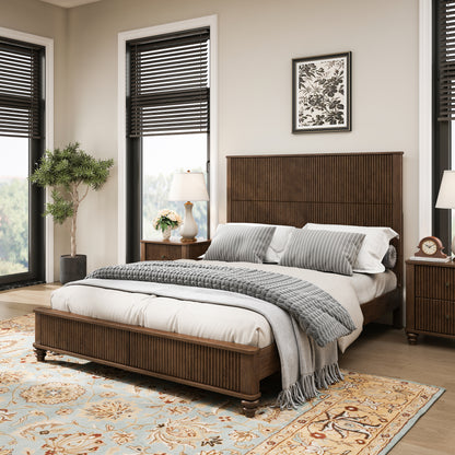 Solid Wood Bed Frame,Queen Platform Bed Frame with Headboard,Tall Headboard Natural Wood Bed,No Box Spring Needed,Walnut image 2