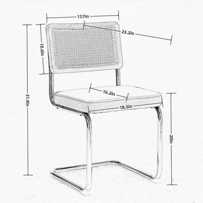 Mid Century Modern Dining Chairs Set of 2, Velvet Accent Chairs with Natural Cane Back & Stainless Chrome Base, Famous Breuer Designed Chairs, Upholstered Rattan Kitchen Chairs,Olive-Green image 7
