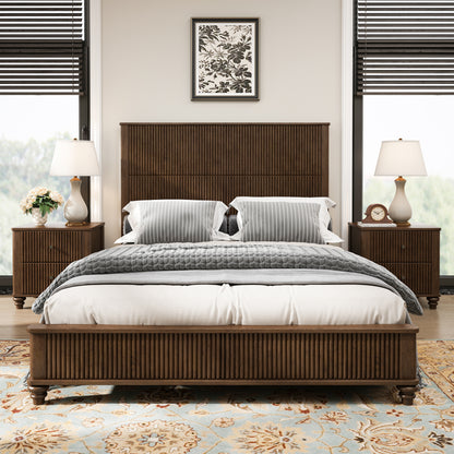 Solid Wood Bed Frame,Queen Platform Bed Frame with Headboard,Tall Headboard Natural Wood Bed,No Box Spring Needed,Walnut image 1