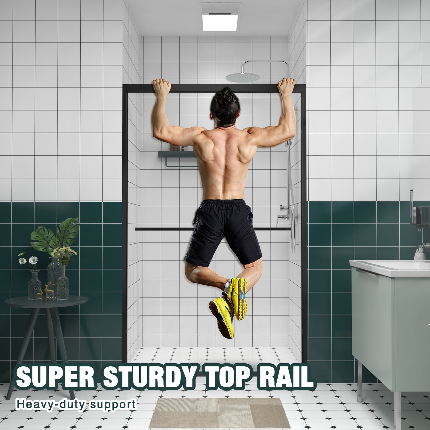 44-48"x76" Aluminum Frame Double Sliding Shower Door,Bypass Bathroom Sliding Door with Premium 1/4" (6mm) Clear Tempered Glass, Black Hardware Sliding Glass Shower Enclosure,Matte Black Finished image 9