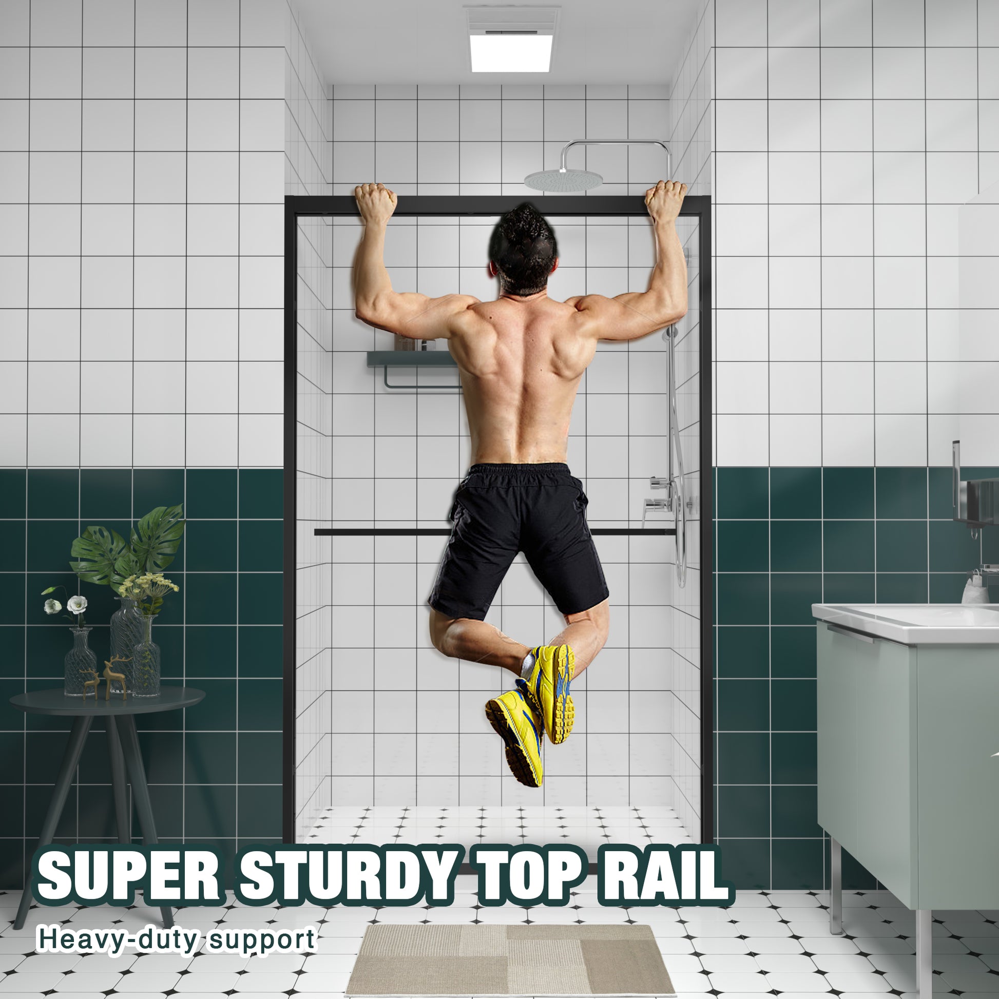 44-48"x76" Aluminum Frame Double Sliding Shower Door,Bypass Bathroom Sliding Door with Premium 1/4" (6mm) Clear Tempered Glass, Black Hardware Sliding Glass Shower Enclosure,Matte Black Finished image 9