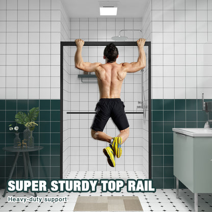44-48"x76" Aluminum Frame Double Sliding Shower Door,Bypass Bathroom Sliding Door with Premium 1/4" (6mm) Clear Tempered Glass, Black Hardware Sliding Glass Shower Enclosure,Matte Black Finished image 9