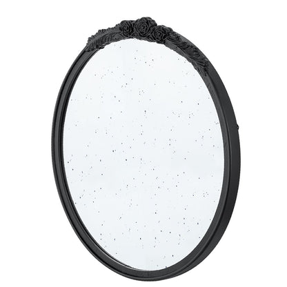 30"x30" Round Hand Carved Rose Antique Mirror Frame, Wall Mirror for Live space, Bathroom, Entryway Wall Décor(Black) image 14